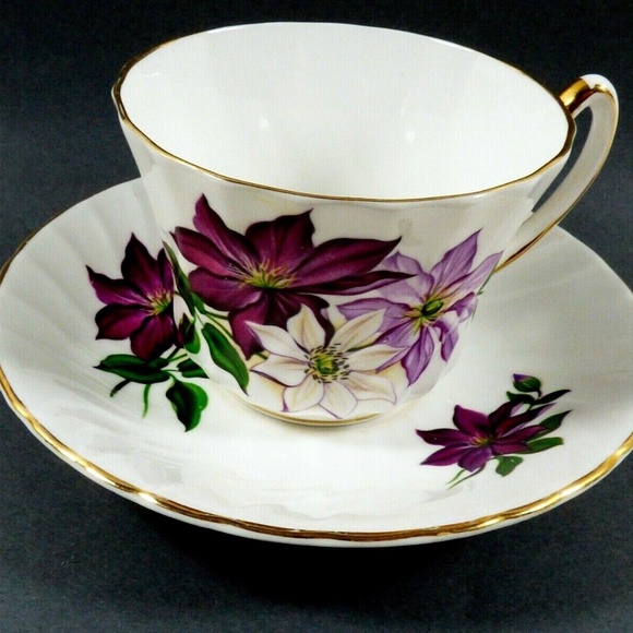 VTG Royal Kendall Fine Bone China England Tea Cup & saucer set Clematis Flora - Picture 5 of 7